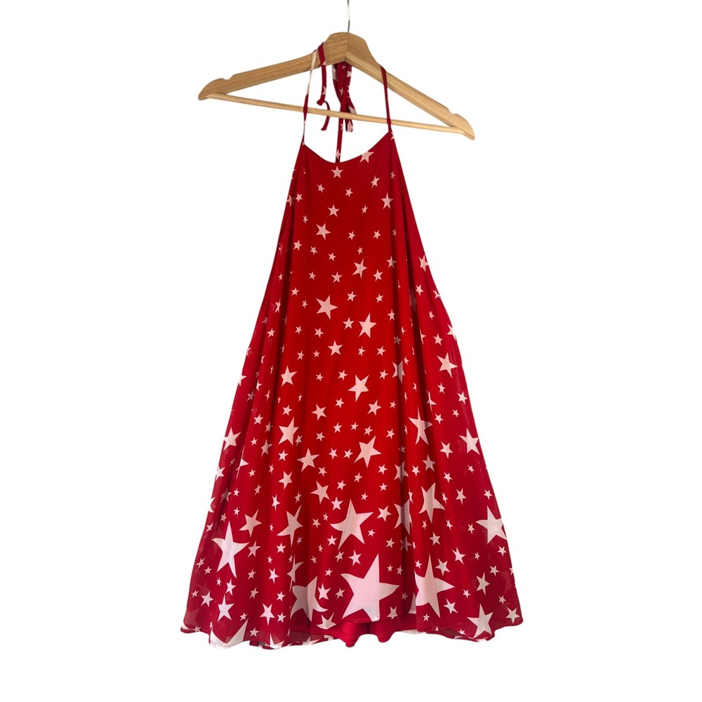 Show Me Your Mumu Katy Halter Mini Dress Star Print L Resort Patriotic Red - Picture 3 of 9
